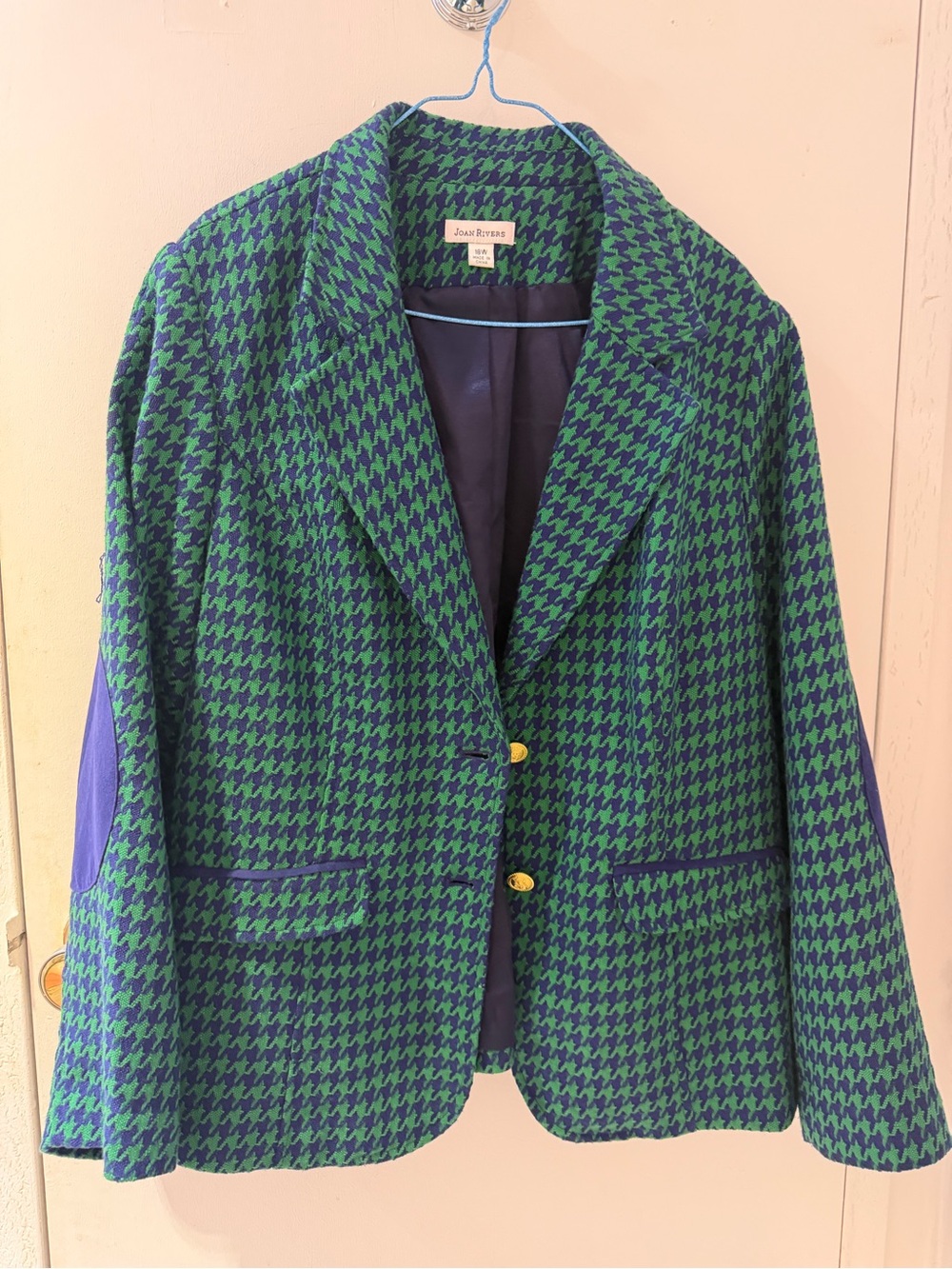 Vintage Joan Rivers Green & Blue Houndstooth Blazer
